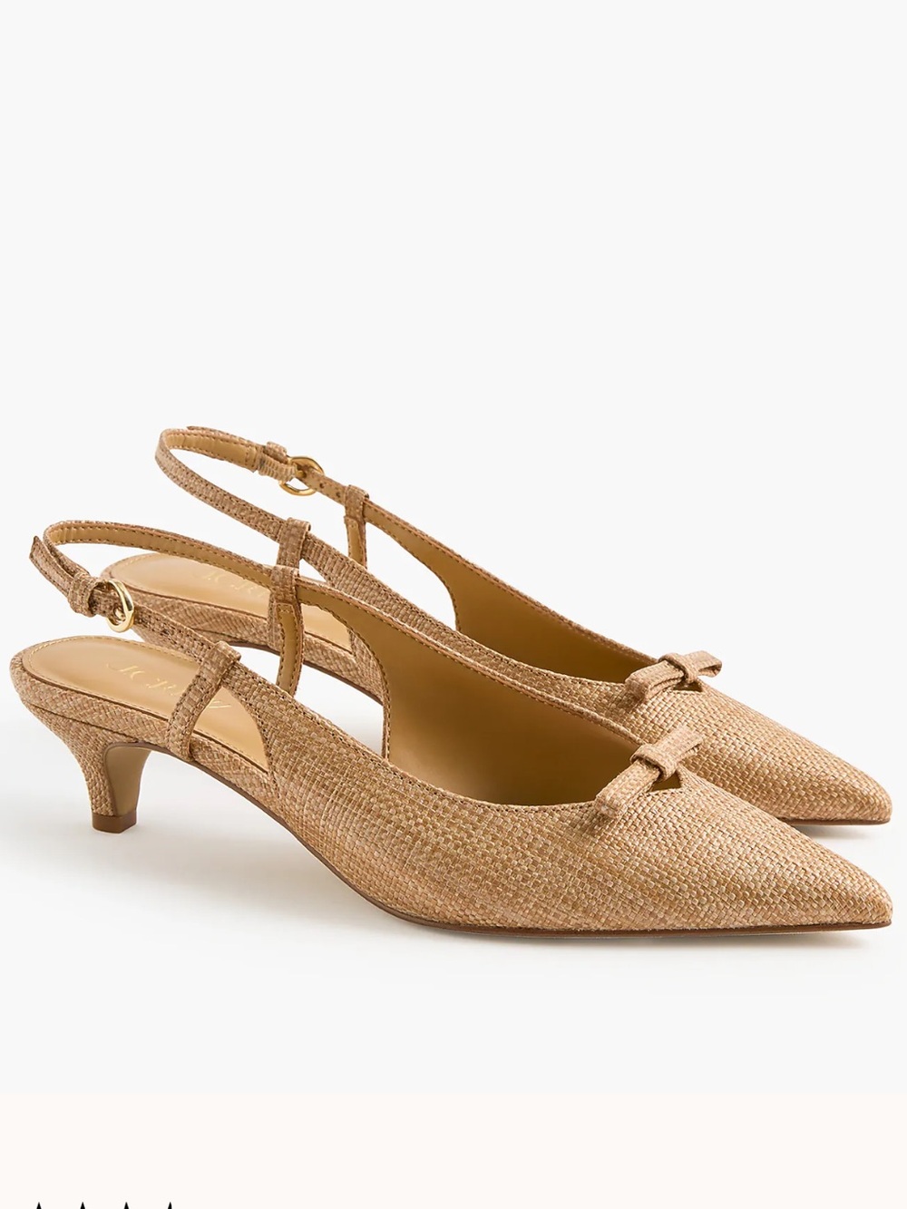 J crew toasted brown straw Woven bow slingback heels